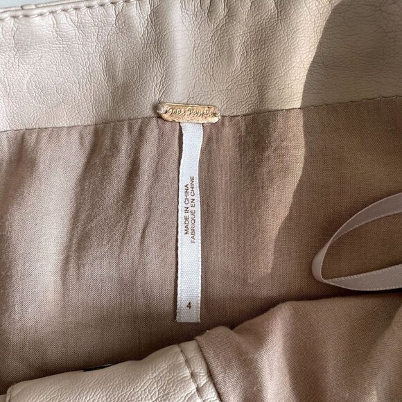 Free People Vegan Leather Beige Button Front A-Line Skirt Size 4 - Picture 6 of 6